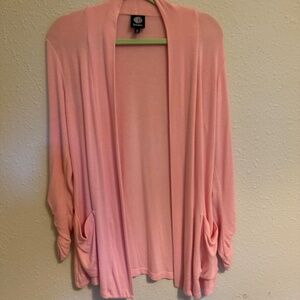 Long pink cardigan sweater